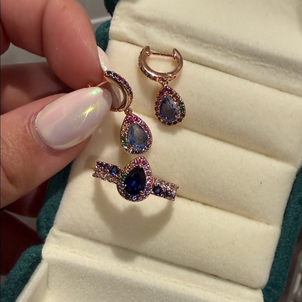 September bday ring and earrings from bomb party